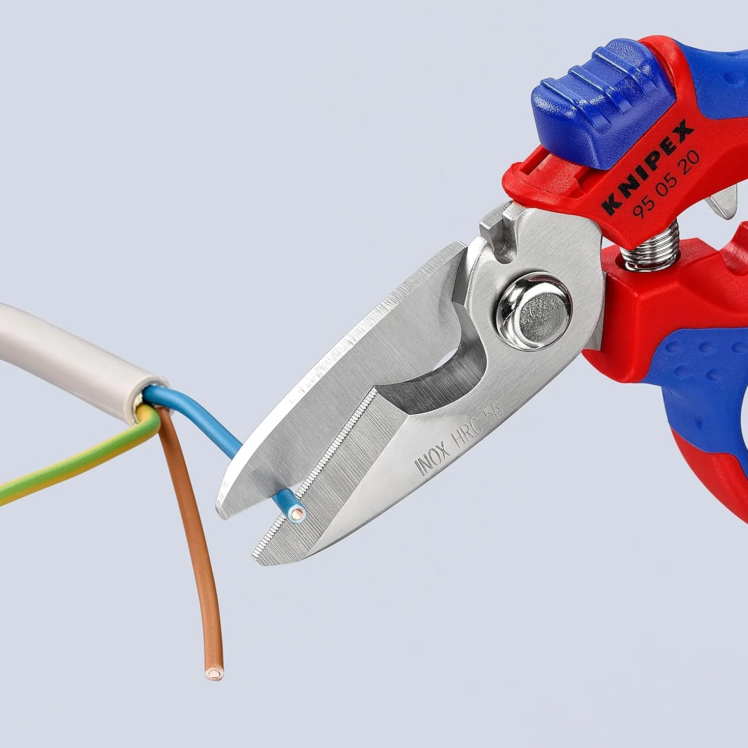 Knipex Ciseaux d'électricien coudés polie miroir avec gaines bi-matière, renforcées de fibres de verre 180 mm, 95 05 20 SB