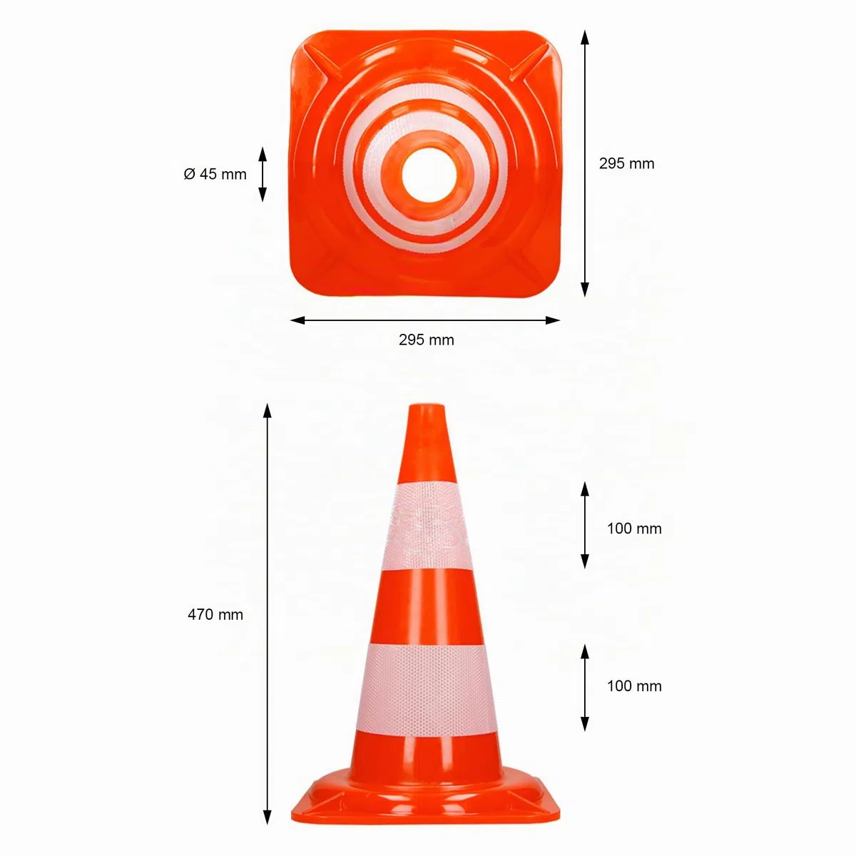 ECD Germany 4X Cônes Signalisation Pylône, 47cm, PVC Solide, Orange/Blanc, Triangle de Circulation, Marqueur Attention Sécurité, avec 2 Bandes Réfléchissantes, Pylone Cône Avertissement de Parking