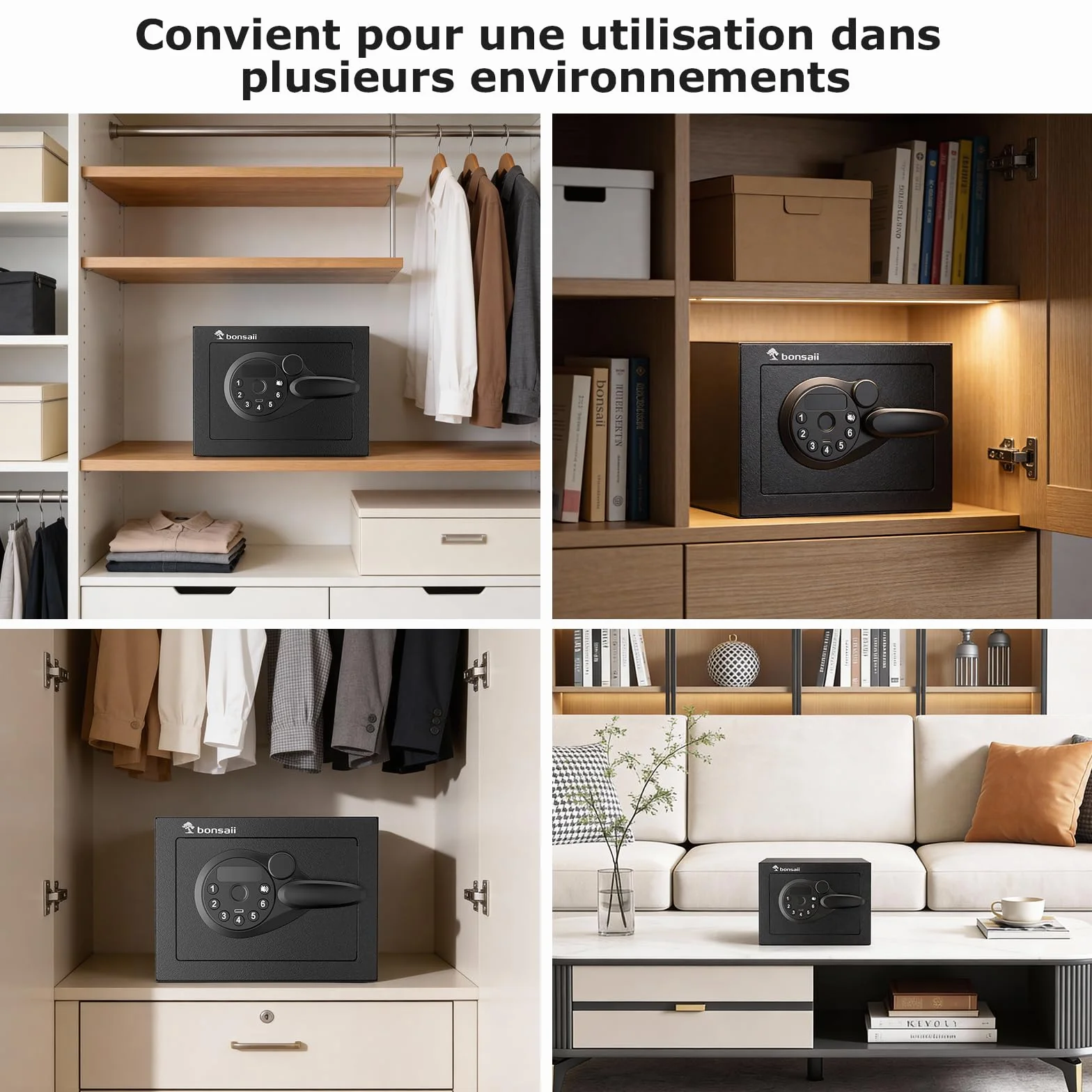 Bonsaii Coffre-fort Mini 6.6L avec Affichage LED, Clavier Numérique et Clé – Coffre de Sécurité Compact en Acier avec USB de Secours pour Bureau, Maison et Hôtel
