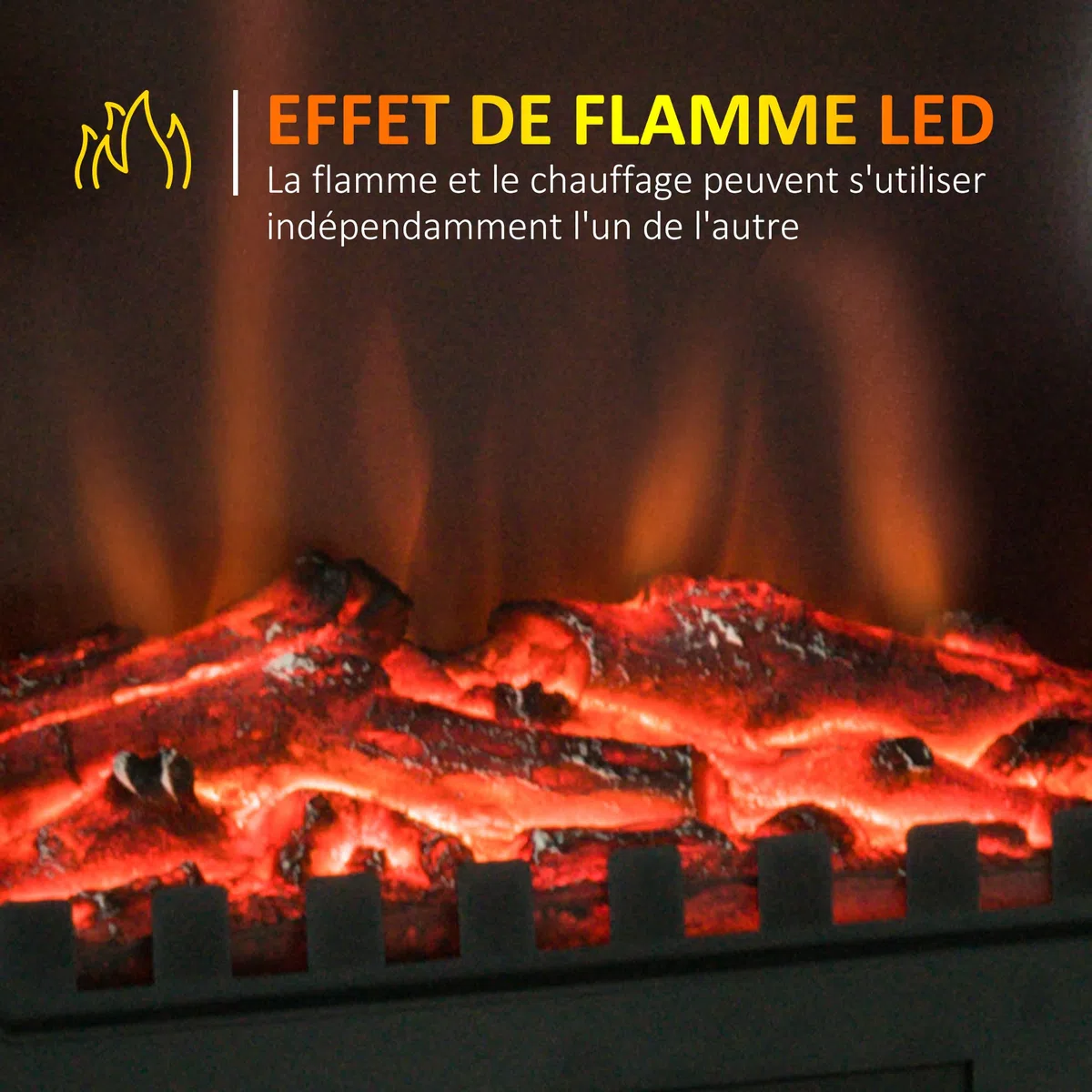 HOMCOM Cheminée électrique sur Pied 1000/2000 W, Fausse cheminée décorative avec Effet Flamme LED, Protection Contre la surchauffe, Zone de Couverture 15-30 m², Noir