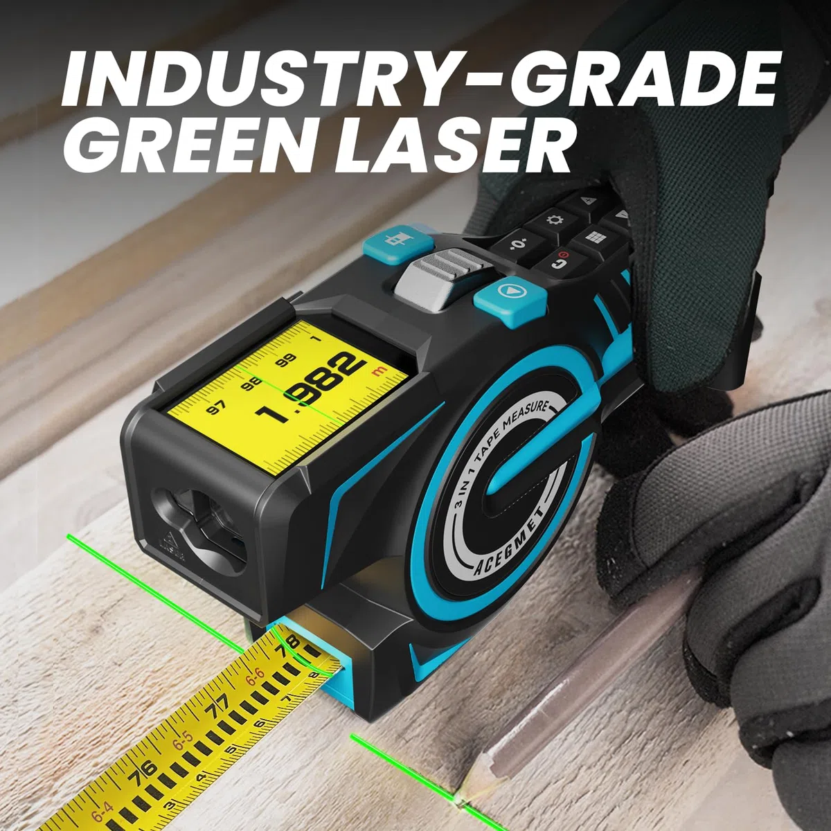 ACEGMET by MiLESEEY DTX10 Mesure de ruban numérique à verrouillage automatique avec affichage numérique instantané, laser d'alignement vert et mesure de l'efficacité, USB C | Batterie remplaçable