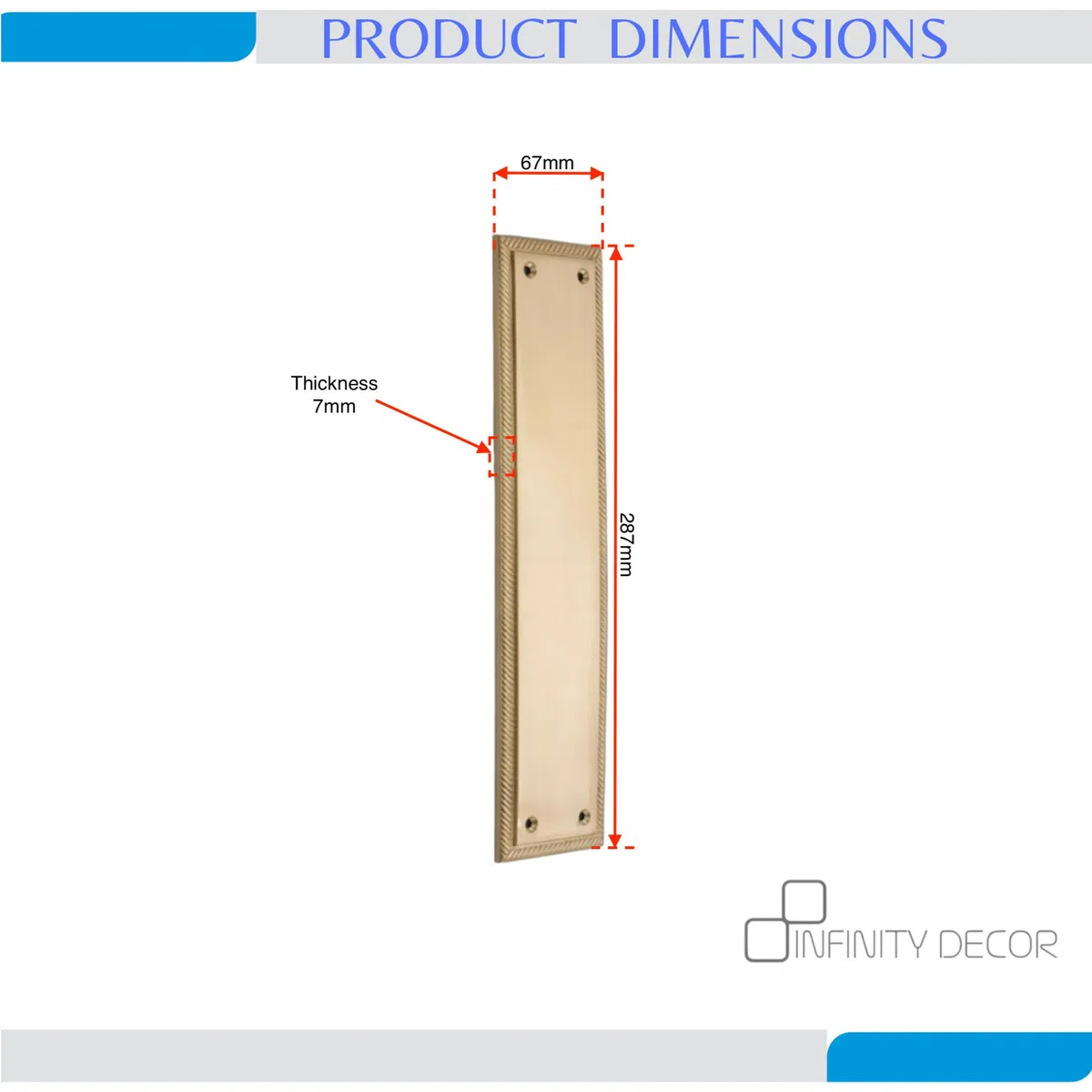 Infinity Decor Plaque de protection de porte carrée en laiton satiné avec bords torsadés - 287 x 67 mm - Pour porte intérieure ou extérieure