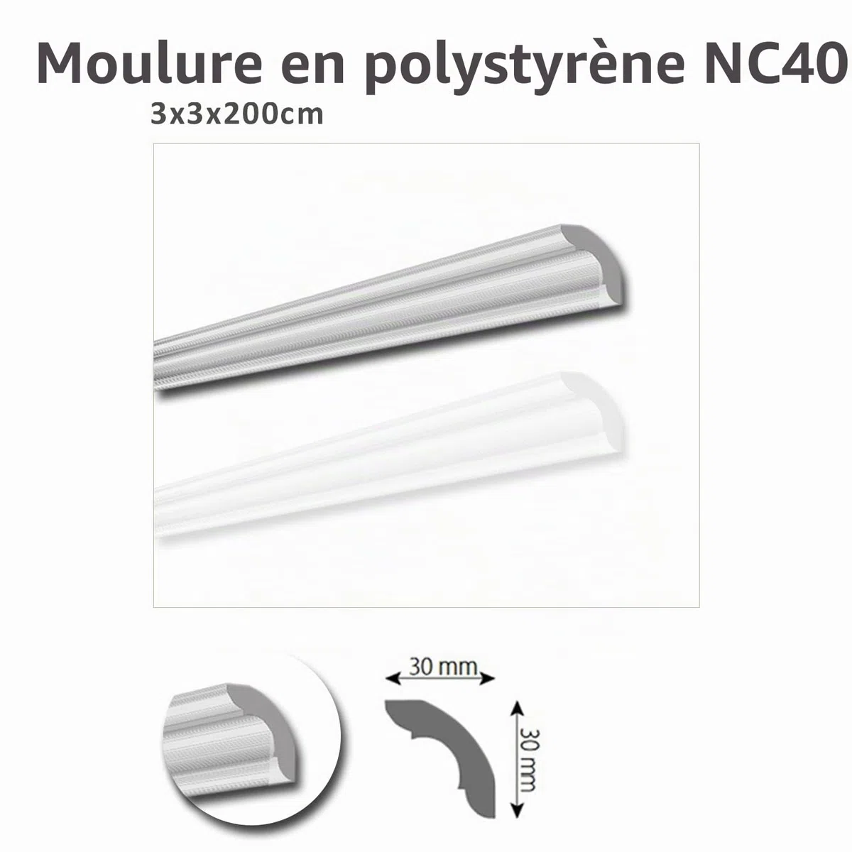 Moulures de plafond en polystyrène XPS - 20 m - Moulures en stuc - Baguette de finition blanc - 30 x 30 mm - Profilés décoratifs en polystyrène - Moulures décoratives - Paquet économique NC40