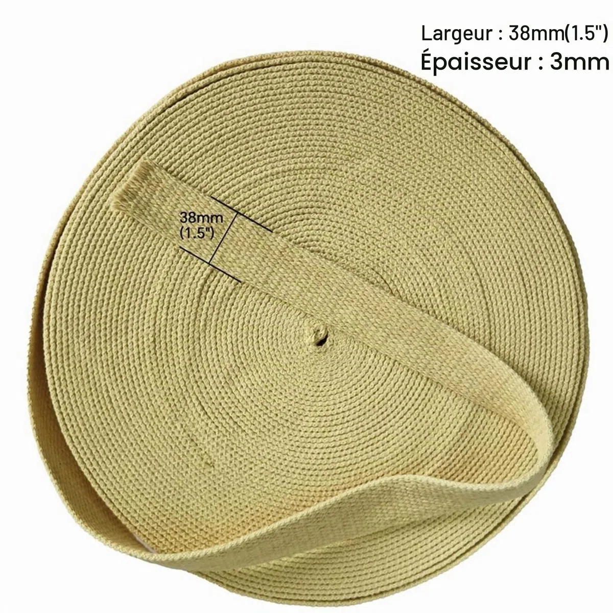 Rouleau de mèche Kevlar pur Kevlar pour fabrication de matériel d'aramide - 38 x 3 mm - 5 m