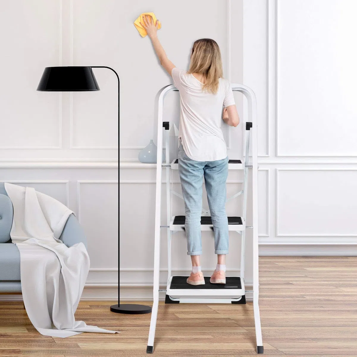 HOBBYTECH Esacbeau en Acier 3 Marches Tabouret Marche Pied Pliant Pieds Anti-dérapant Max 150Kg