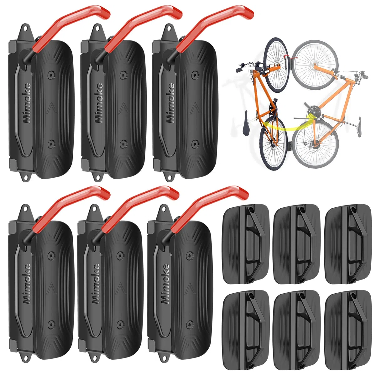 Mimoke Support mural pivotant pour vélo, vertical, pour garage, VTT et vélo de course (crochet rouge, 6 pièce)