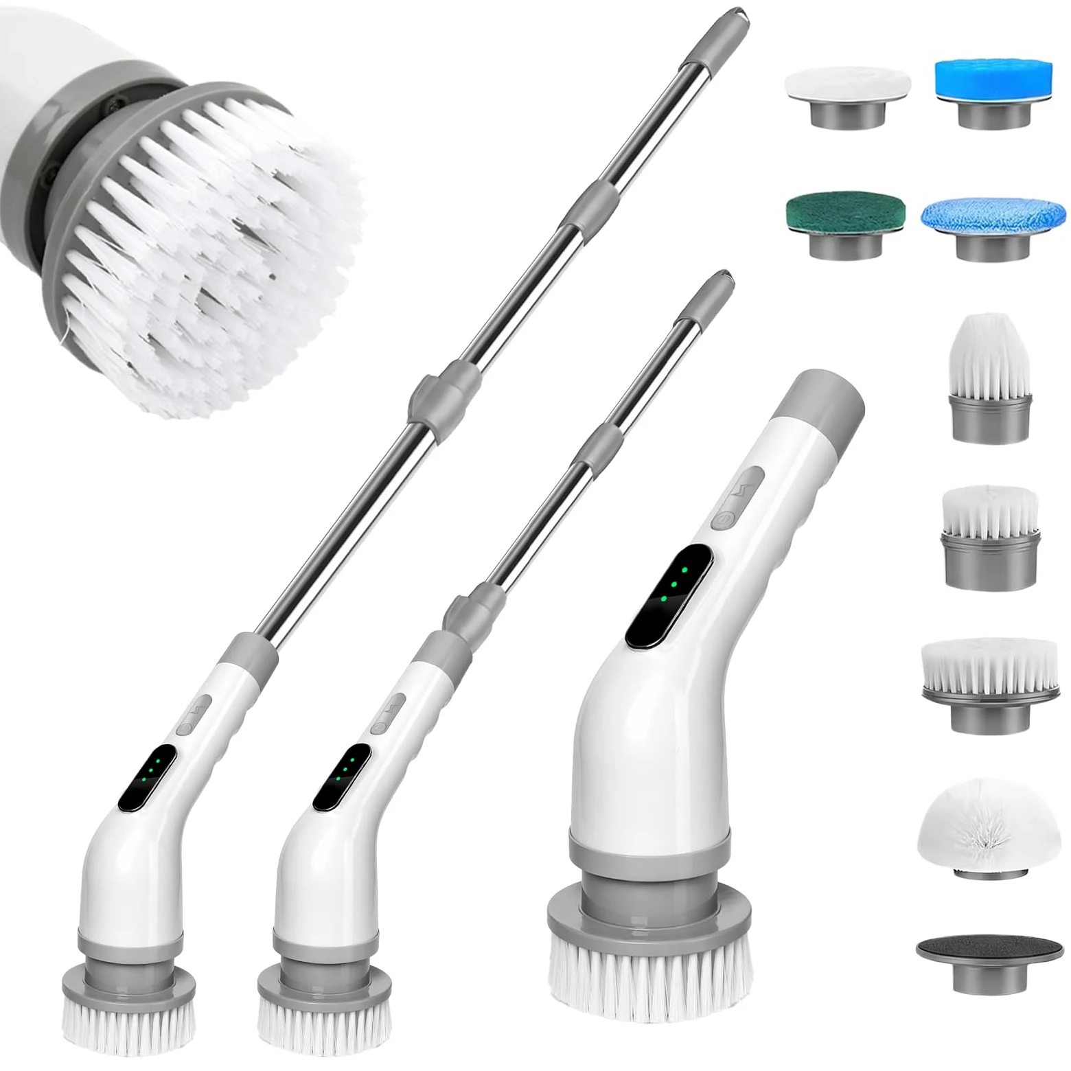 Brosse Nettoyage Electrique Rotative, Brosse Electrique Nettoyage avec 9 Têtes Interchangeables, Manche Réglable, IPX7 Étanche, 3 Vitesses, Electric Spin Scrubber pour Salle de Bain, Cuisine, Voiture
