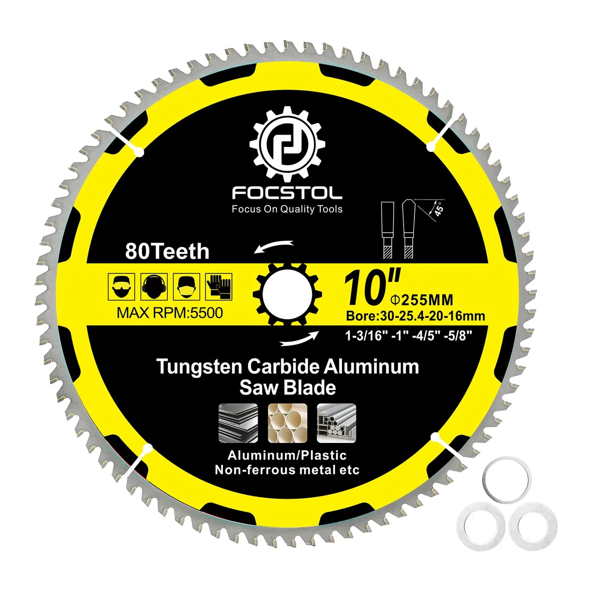FOCSTOL Lame Scie Circulaire Aluminium 255mm x 30mm - Disque Coupe pour Aluminium 80 Dents pour Couper Métaux non Ferreux Plastique