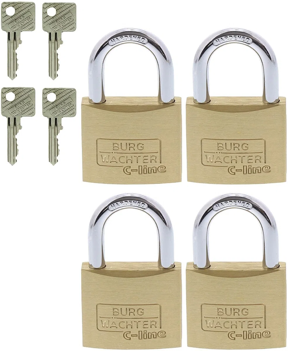 BURG-WÄCHTER, Cadenas à Cylindre, Lot de 4 Cadenas, Quadro 222 40 SB, Laiton Massif