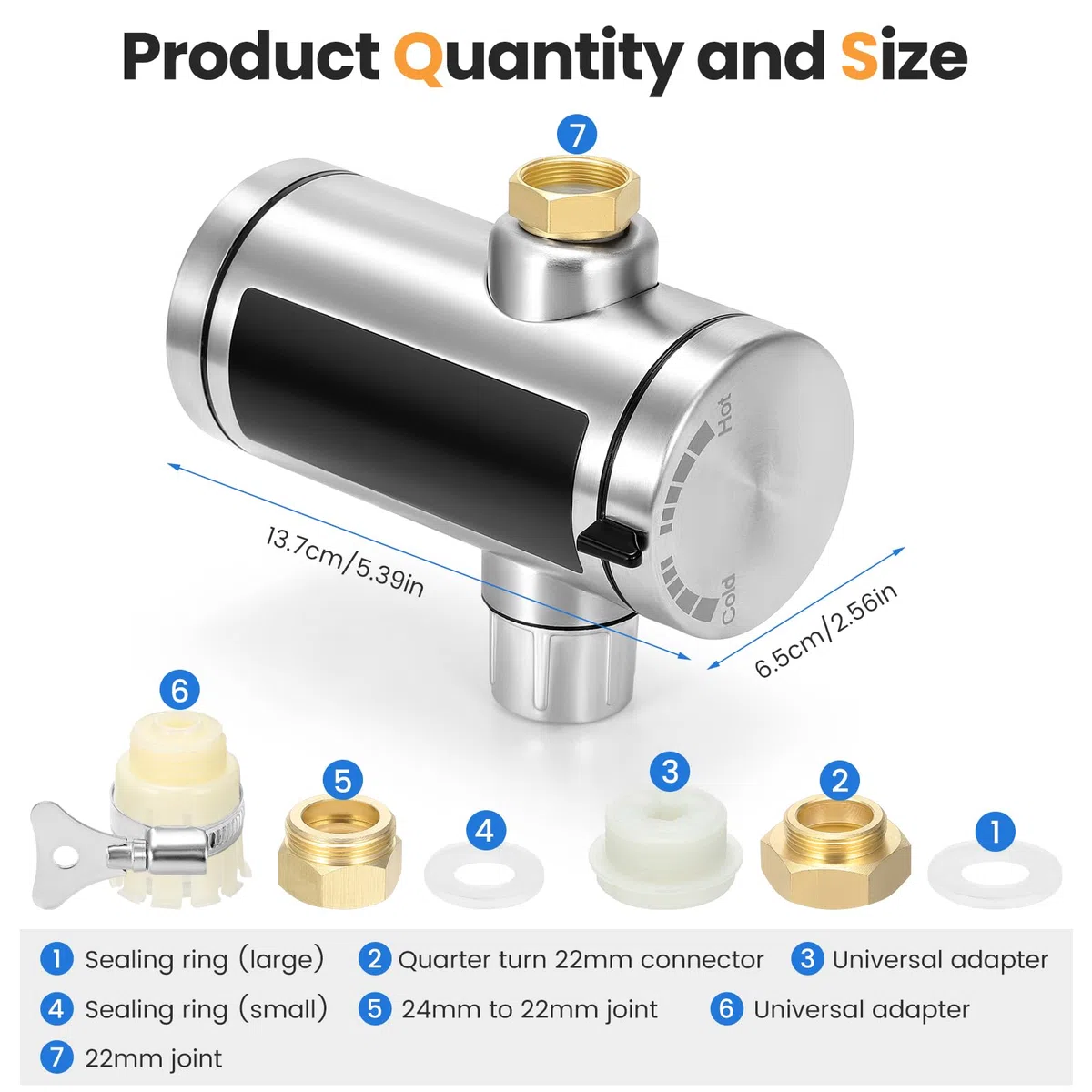 Chauffe-eau universel en acier inoxydable avec affichage de la température LED, mini chauffe-eau pour robinet de cuisine
