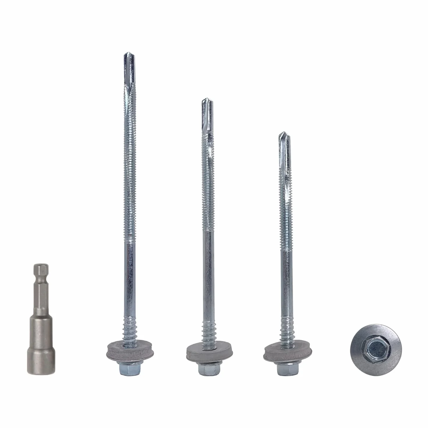 Marcopol Lot de 60 vis auto-foreuses à tête hexagonale en acier zingué 5,5 x 120 mm avec rondelles EPDM pour la fixation de panneaux à sandwich (60, 5,5 x 120 mm), Argenté.