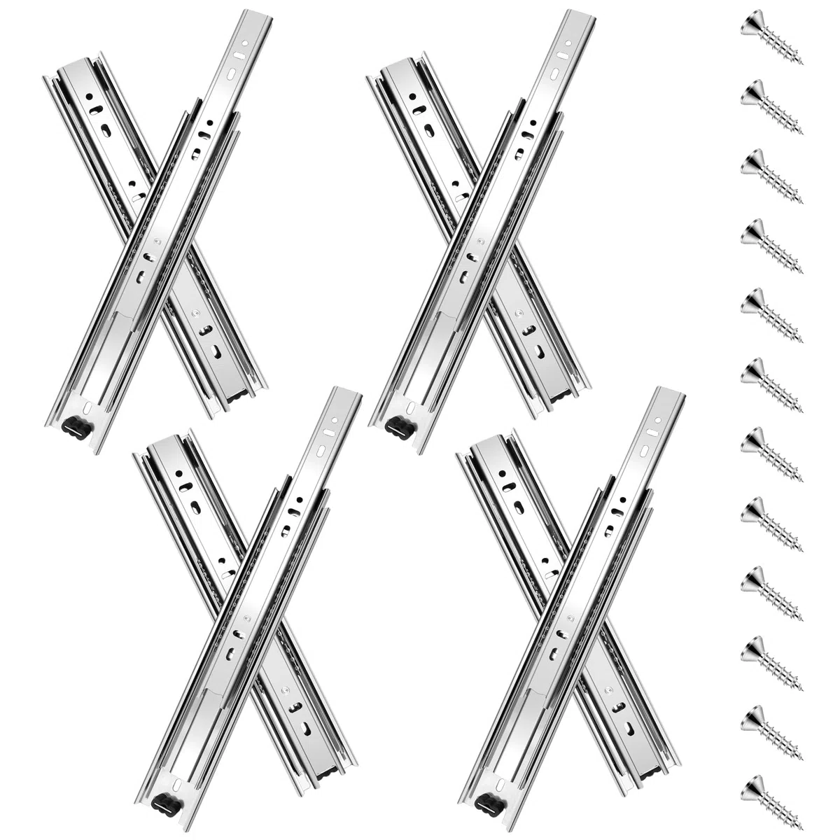 Sulawskys 4 paires glissières de tiroir 55 cm (8 pièces),glissiere pour tiroir, montage latéral,extension complète,coulisse tiroir avec roulements à billes, capacité de 45 kg, argent