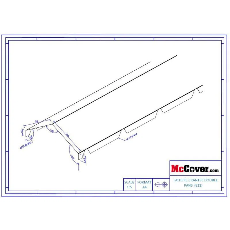 Faitière crantée double pour bac acier 1045 - Vert 6009, H.260 mm, l.450 mm, L.2100mm