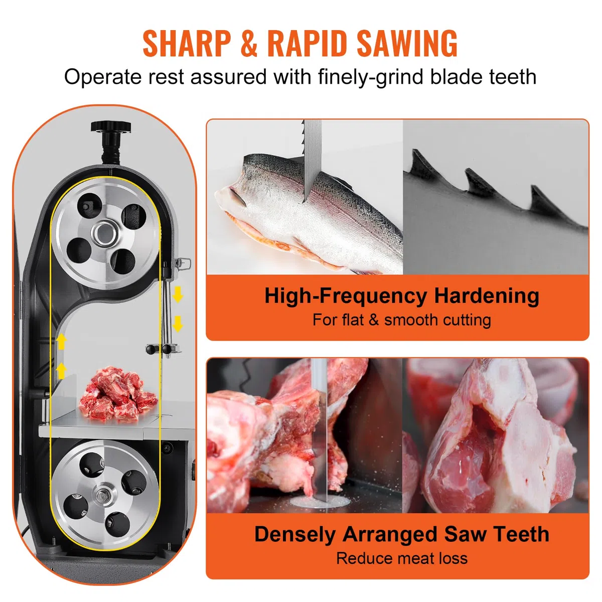 VEVOR Lot de 5 Lames de Scie à Ruban 1650x16x0,56 mm Lame de Scie à Os en Acier au Carbone Résistant Denture Tranchante Accessoire de Rechange pour Scie à Os de Boucher Couper Viande Congelé Os Épais