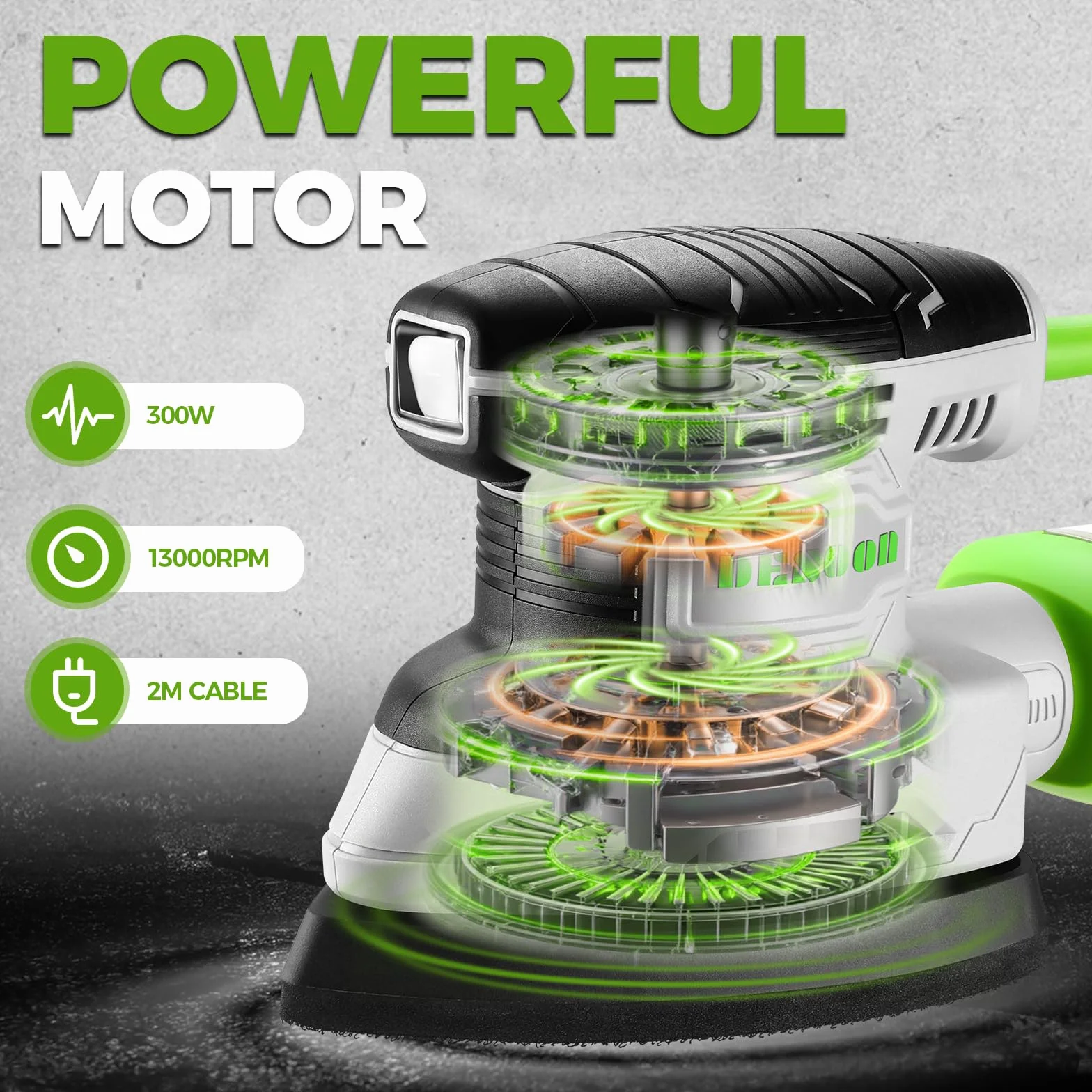 DESOON Ponceuse Bois 180W: 13,000 RPM, Ponceuse Triangulaire avec D'une Aspiration, D'un Bac À Poussière Et De 20 Feuilles Abrasives Autocollantes, pour Ponçage du Bois, Métal, Bricolage