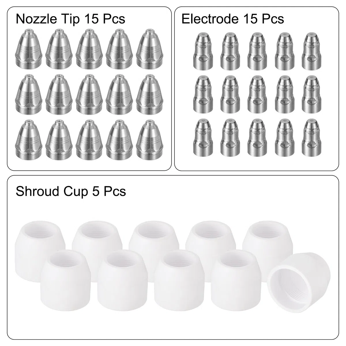 QUARKZMAN 40 Pièces Kit De Consommables P80 Pour Chalumeau Plasma Comprend Nozzles, Électrodes Et Shroud Cups, Nozzle Tip 1.5mm