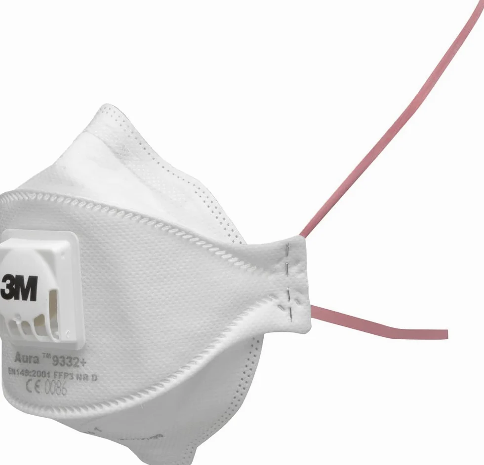 3M Aura Masque antipoussière, FFP3, avec valve, série 9332+, 10 masques par paquet, Blanc, Taille unique