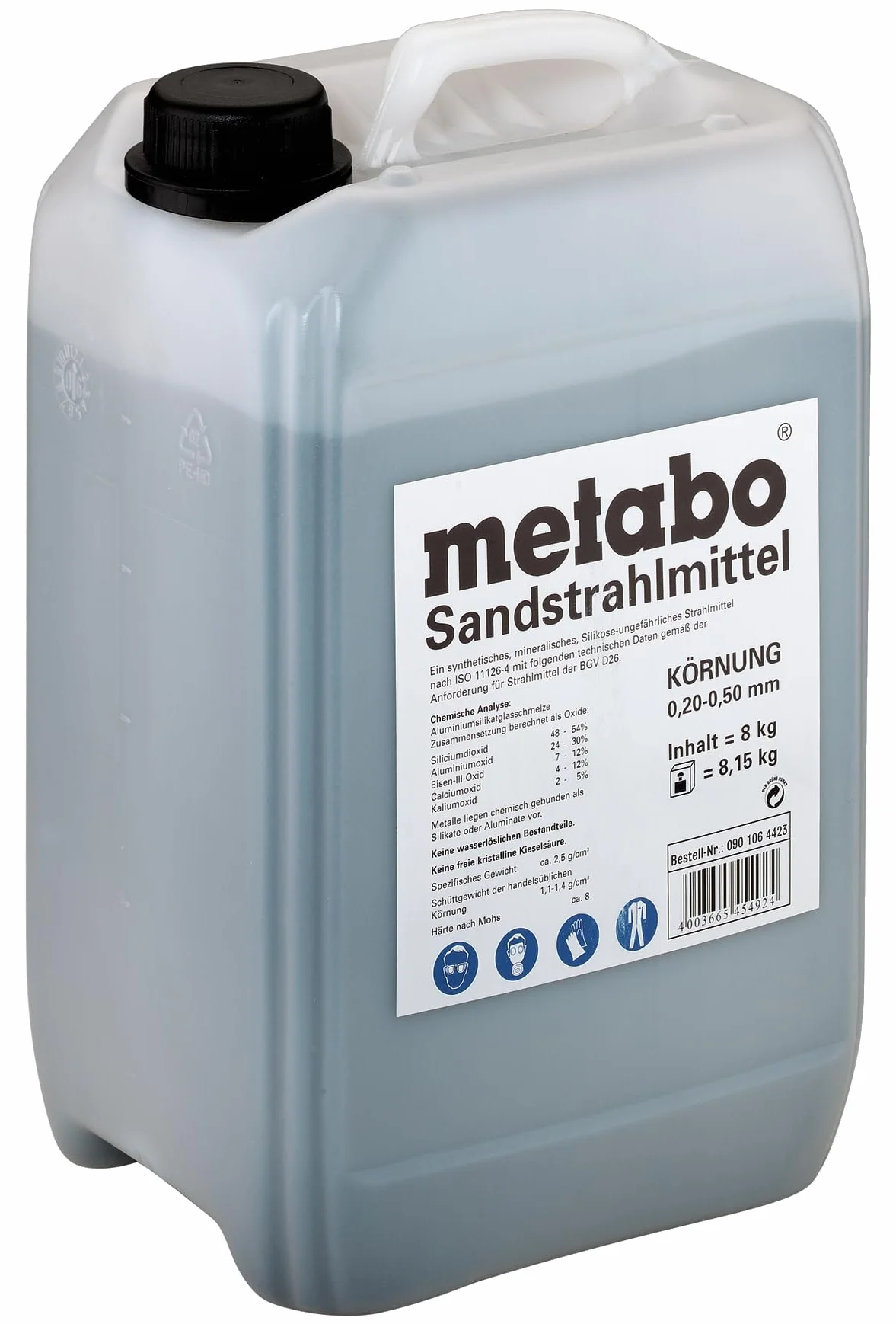 metabo Abrasif de Sablage 8 kg, Granulométrie 0,2-0,5 mm, 0901064423 | Matériau synthétique minéral pour métal, verre et pierre. Élimine rouille et peinture, idéal pour nettoyage de précision.