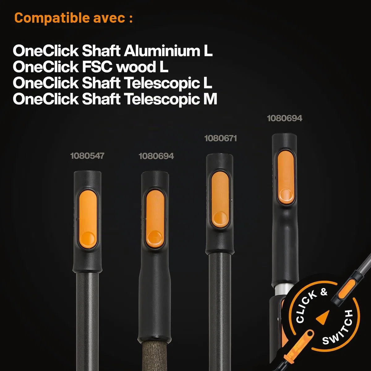 Fiskars OneClick Scie à Branches Courbe, Changement Facile en Un Seul Clic | Idéal pour Branches Hautes avec Manche Télescopique, Longueur:62,1cm, Noir/Orange, 1080690