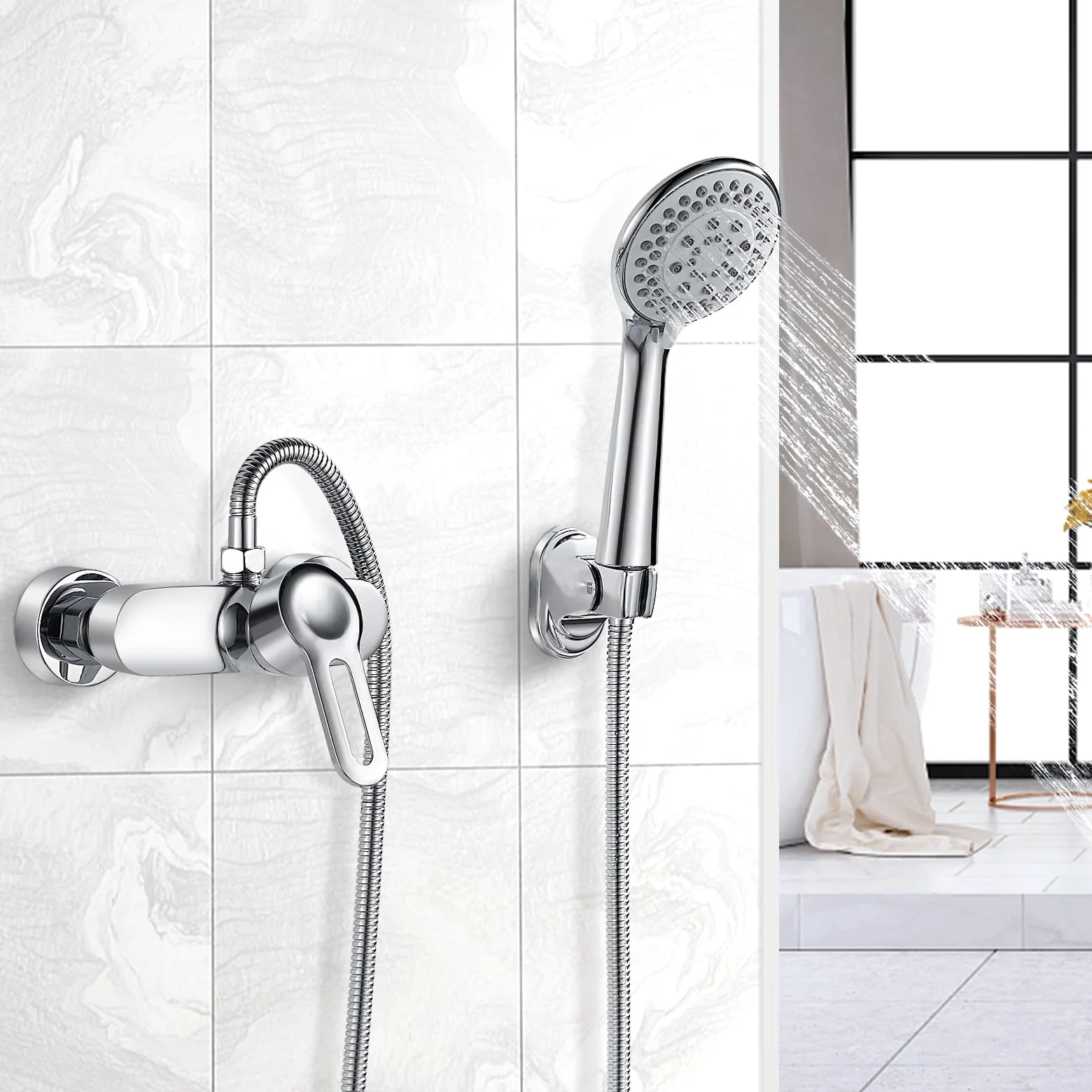 Namuoto Mitigeur Monocommande Douche Chromé, Robinet Mitigeur de Douche Mural, Sortie D'eau Vers le Haut en 1/2" Adaptée aux Colonne de Douche