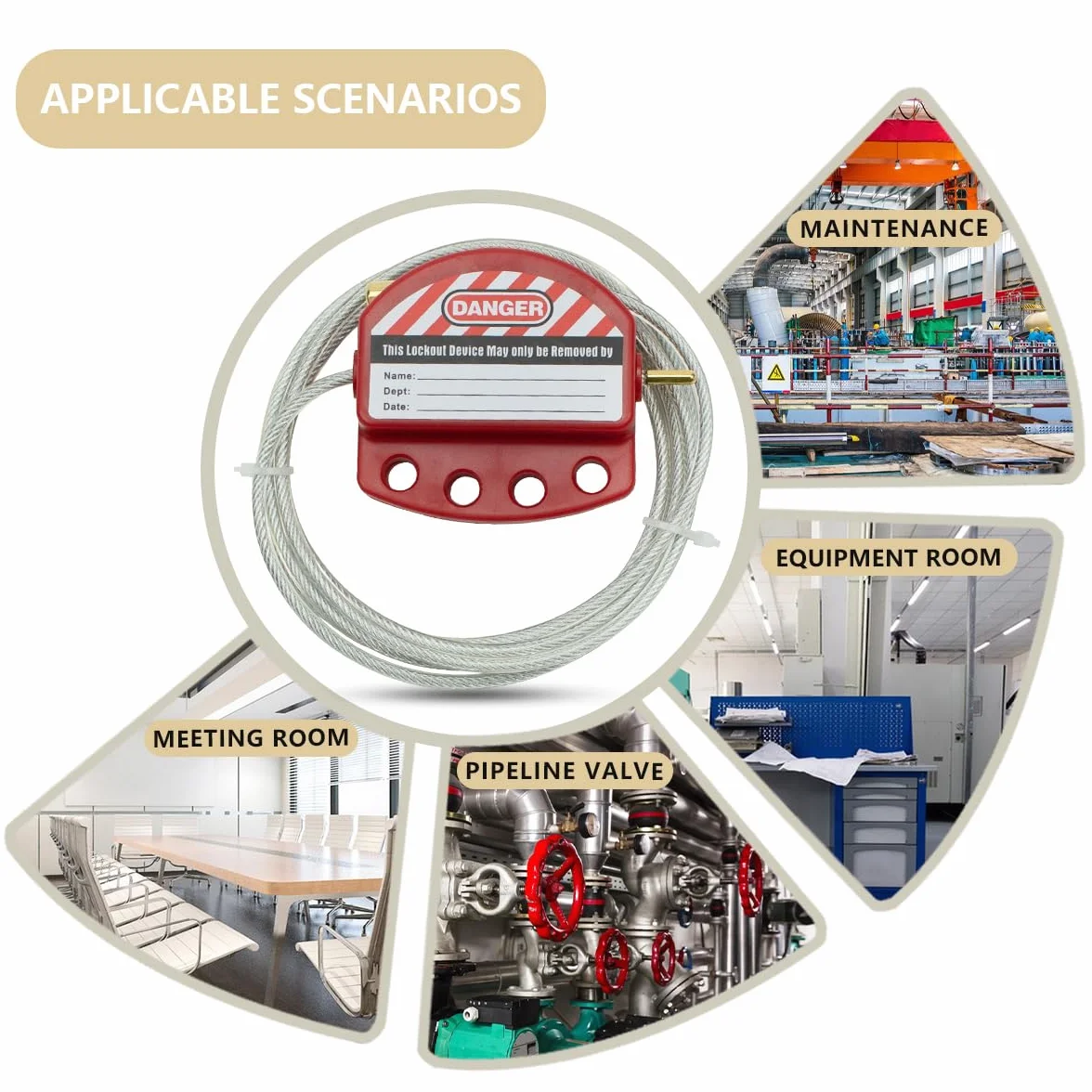 Bwintech 2 Pcs Câble d'acier de consignation ajustable rouge pour les applications de consignation, fonctionne avec des cadenas de sécurité