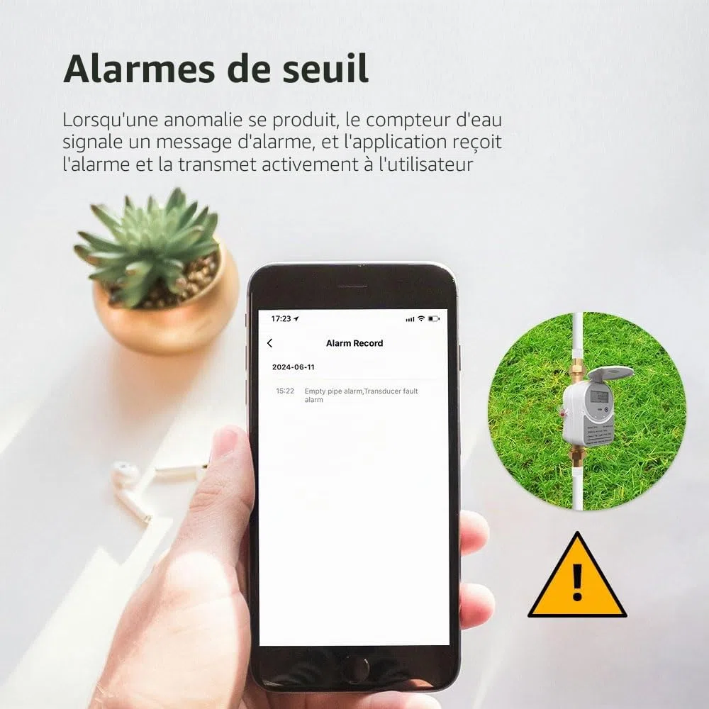 Tuya Zigbee Smart Vanne à ultrasons Contrôlée Jauge D'eau Contrôlée, Affichage de la Date LCD/Seuil Alarmes, Mesure de la quantité d'eau, Consommation d'énergie de Quantité d'eau IP68, besoin de Hub
