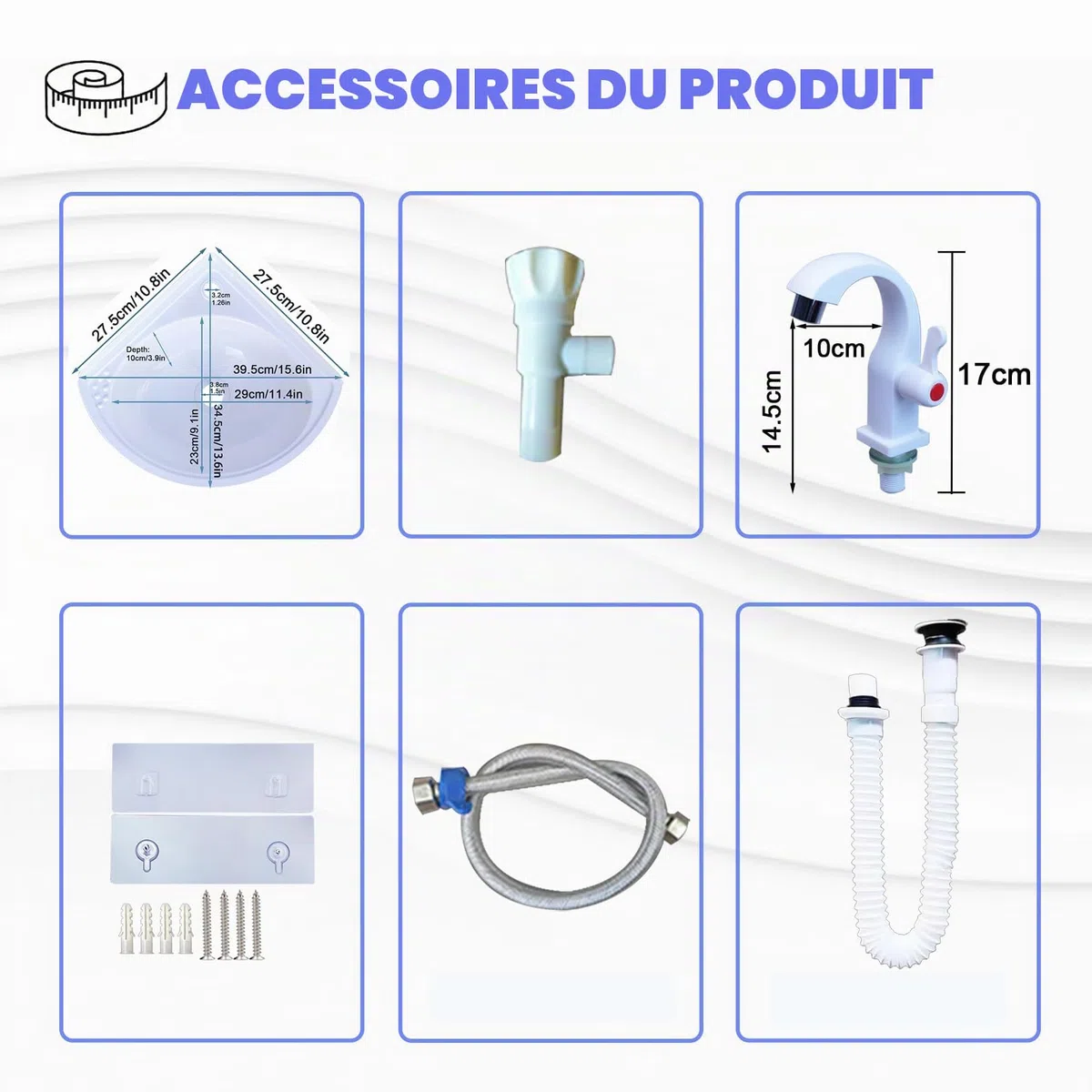 Lavabo d'angle Petit Évier Mural en Plastique Lavabos de Salle de Bain Suspendre Mini Lavabo de Camping-car, Lave-Mains d'angle Extérieur Pour Caravane Toilettes Sous-sol
