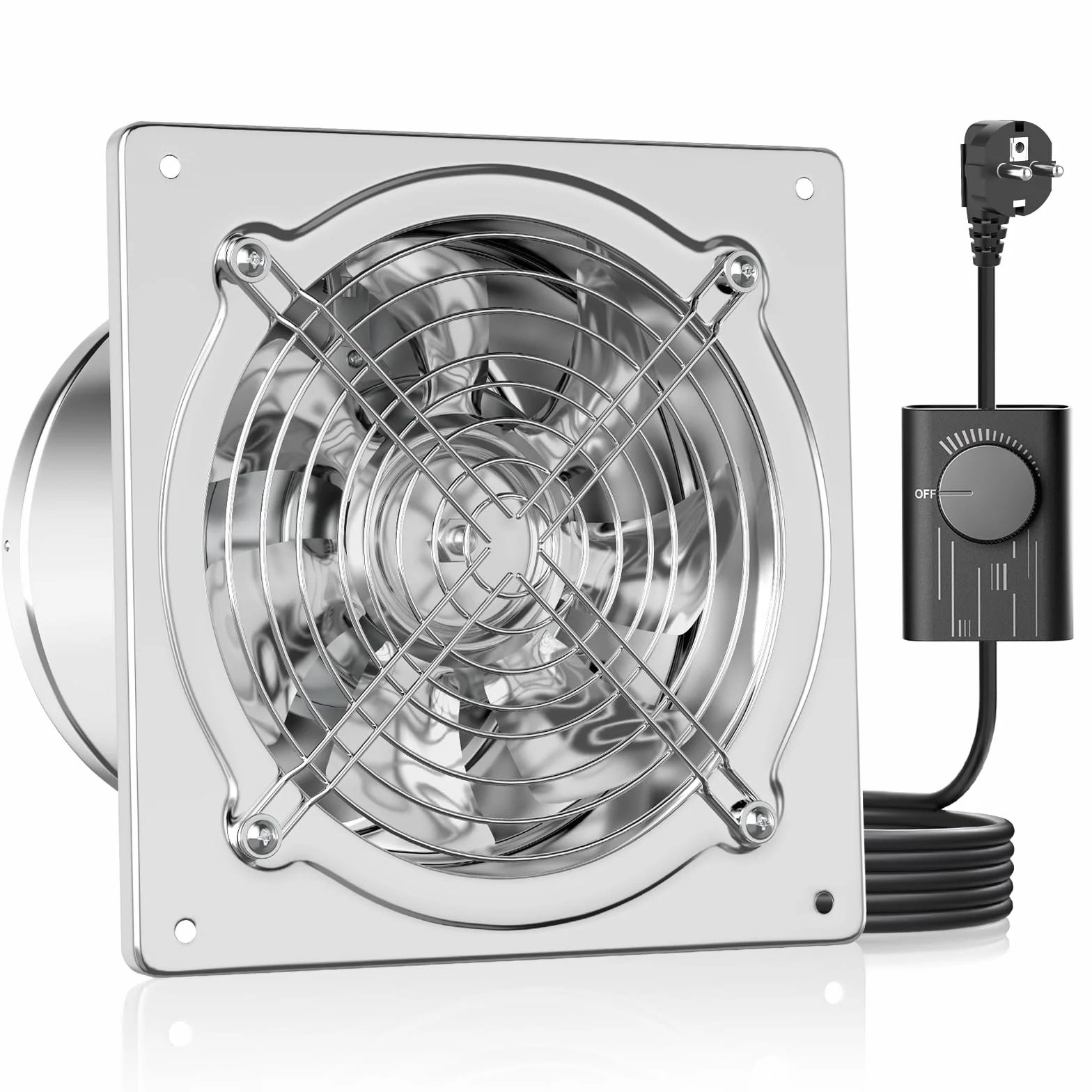 HG Power Ventilateur d'extraction d'air - 150 mm - En métal - Avec clapet anti-retour - Puissance : 525 m³/h - Avec prise européenne - Pour cuisine, salle de bain, garage, sous-sol - Argenté