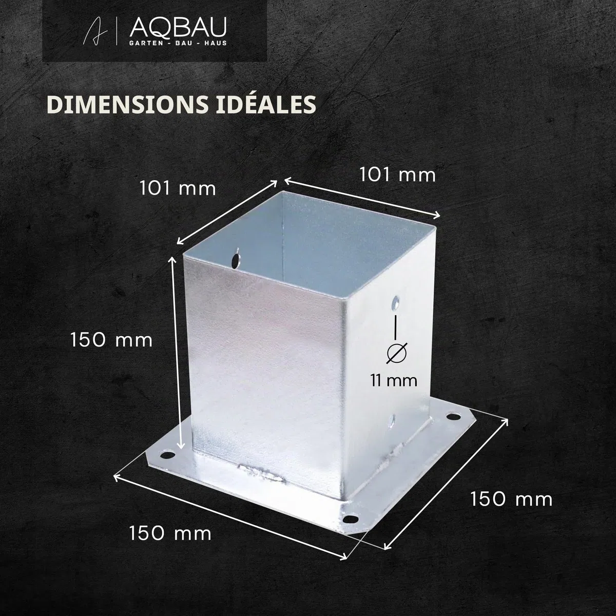 Lot de 4 supports de poteau à visser - 100 x 100 mm - Ancrage à visser - Douille de sol avec plaque de cheville - Sabots de poteau à visser - Galvanisés à chaud