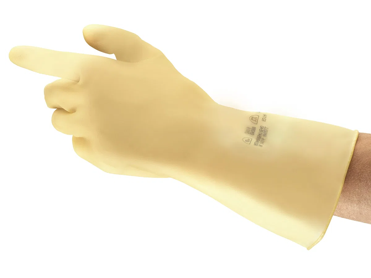Ansell AlphaTec 87-137 Gants de Travail Multi-Usage, Résistance Chimique Polyvalente, Design Ultra Fin et Robuste, Gant Latex Homme Femme, Réutilisable, Beige, Taille M (12 Paires)