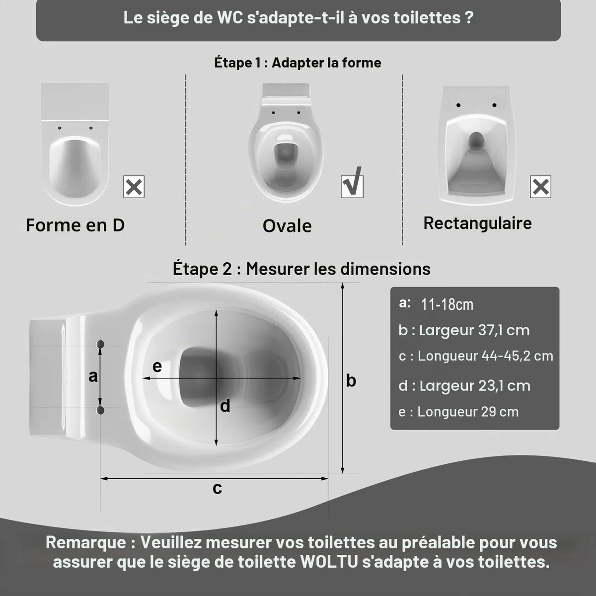 WOLTU Couvercle de WC avec SoftClose fonction,Abattant WC en Duroplaste Siège de toilette Design Déco