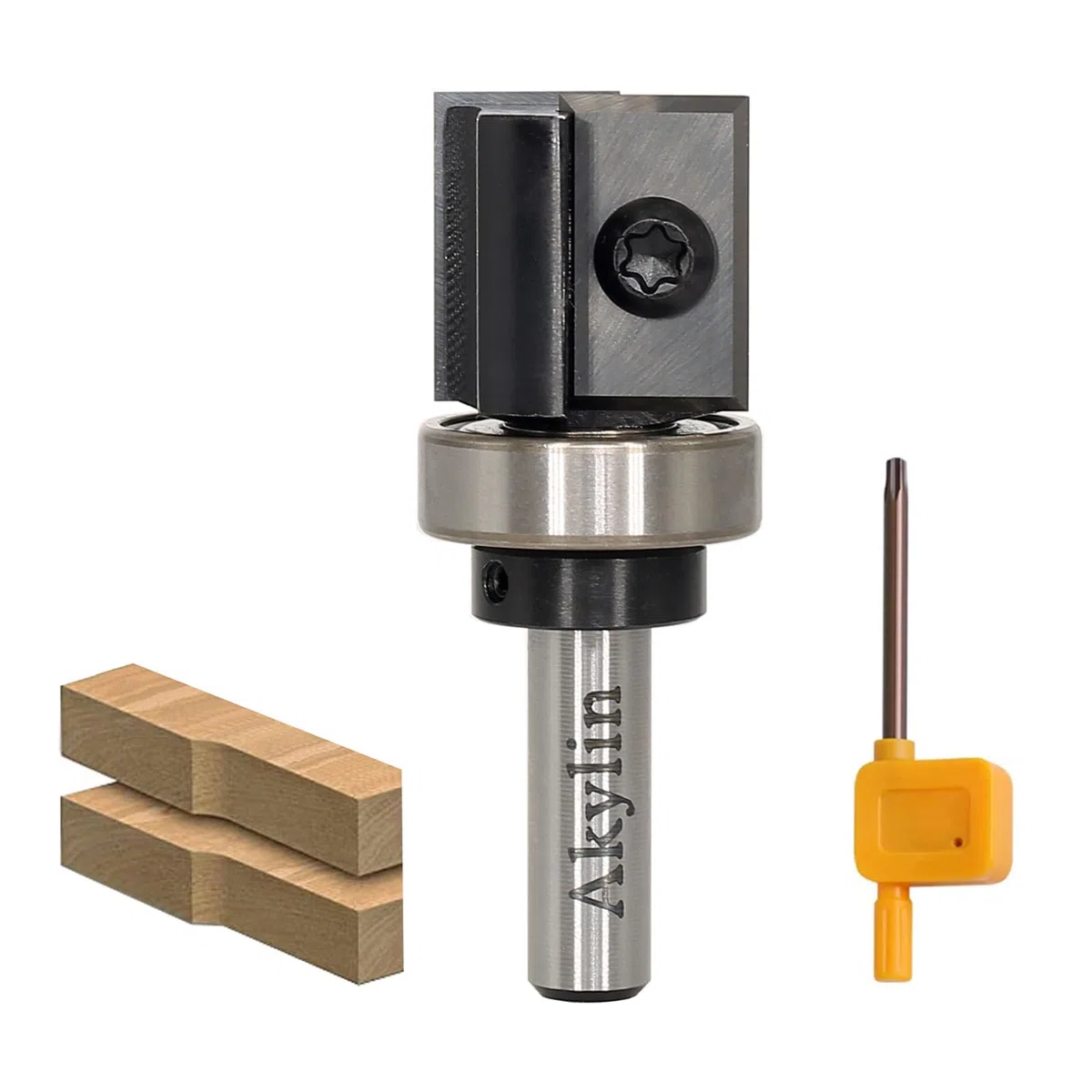 Fraise à affleurer à plaques réversibles - Tige de 8 mm - Lame en métal dur interchangeable sur 4 côtés - Fraise à affleurer avec roulement à billes - Fraise à bois pour le travail des bords
