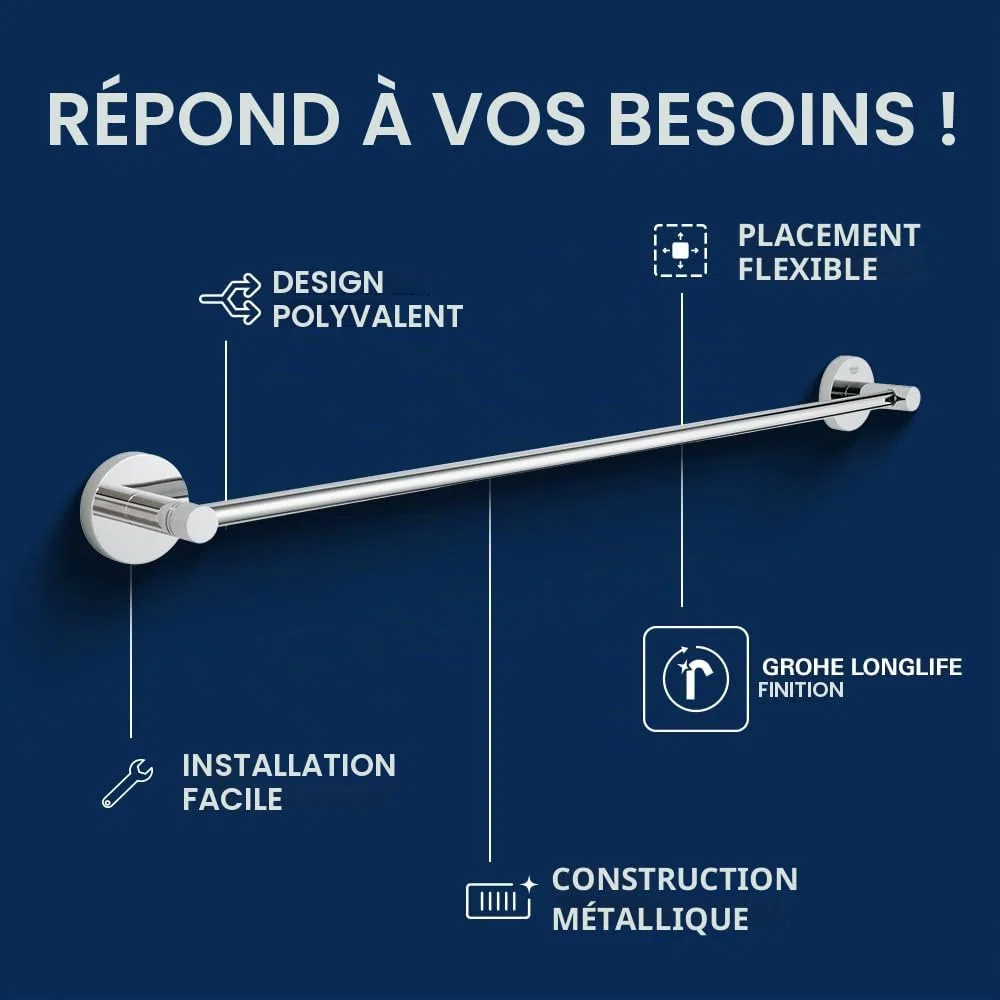 GROHE 40366001 Essentials Barre Porte-Serviettes Argent, Chromé