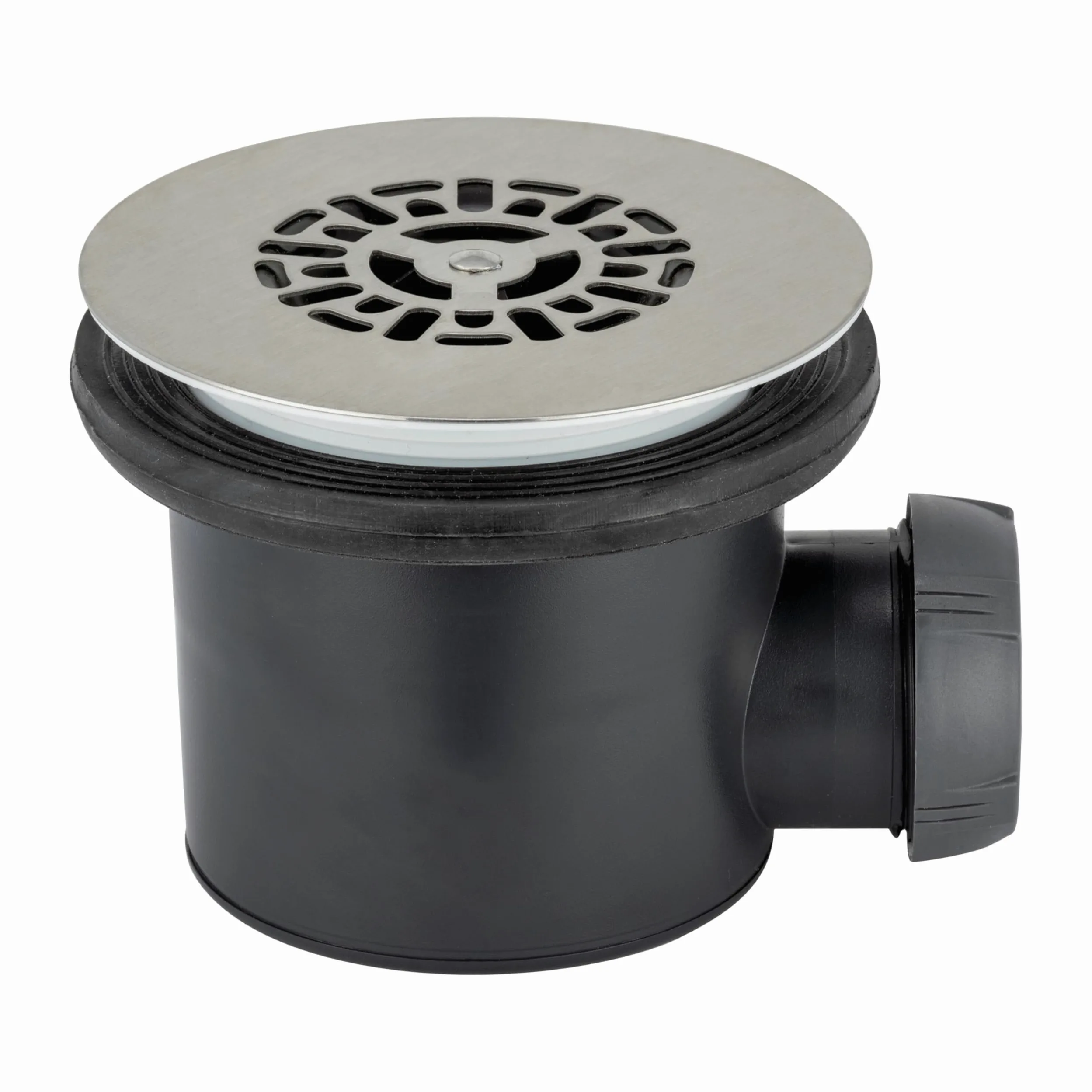 Wirquin 30723745 Bonde de douche Tourbillon Ø90 chromée avec grille inox et sortie horizontale