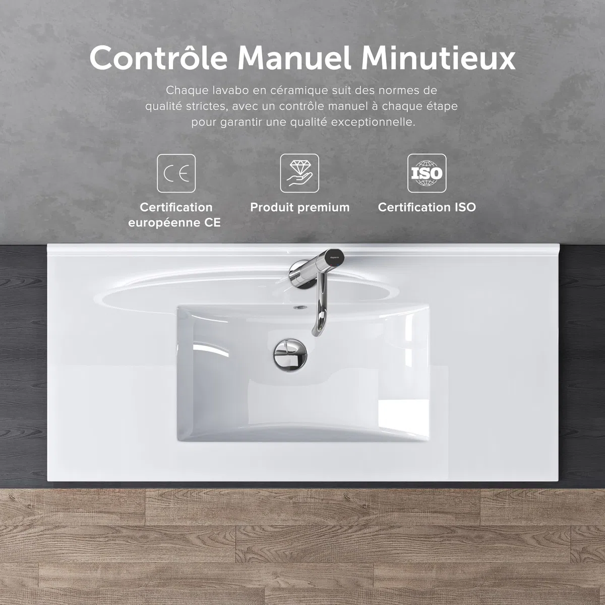 doporro Lavabo à Encastrer Blanc Vasque en Céramique Lave Mains Rectangulaire de Qualité pour Salle de Bain 71x47x18cm Brüssel912