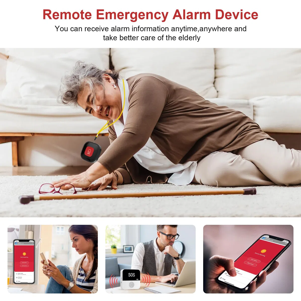Bracelet Alarme Personne Agee, Bouton D'appel WiFi pour Soignant, Bracelet D'appel d'urgence pour Seniors, WiFi Smart SOS Alarme de Bouton d'urgence pour Le Téléavertisseur Handicapé Système