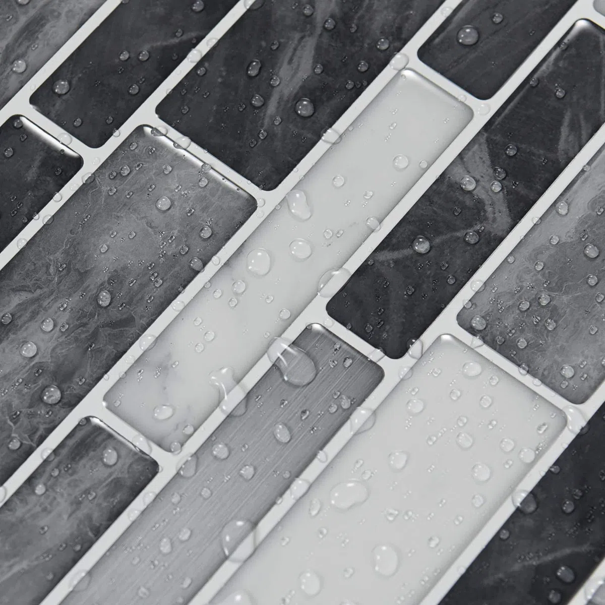 Art3d Lot de 10 pièces,Carrelage Autocollant Mural,Crédence Adhésive Noir et Gris avec Motif Marbre pour Cuisine Salle de bains,Effet mosaique,30x30cm