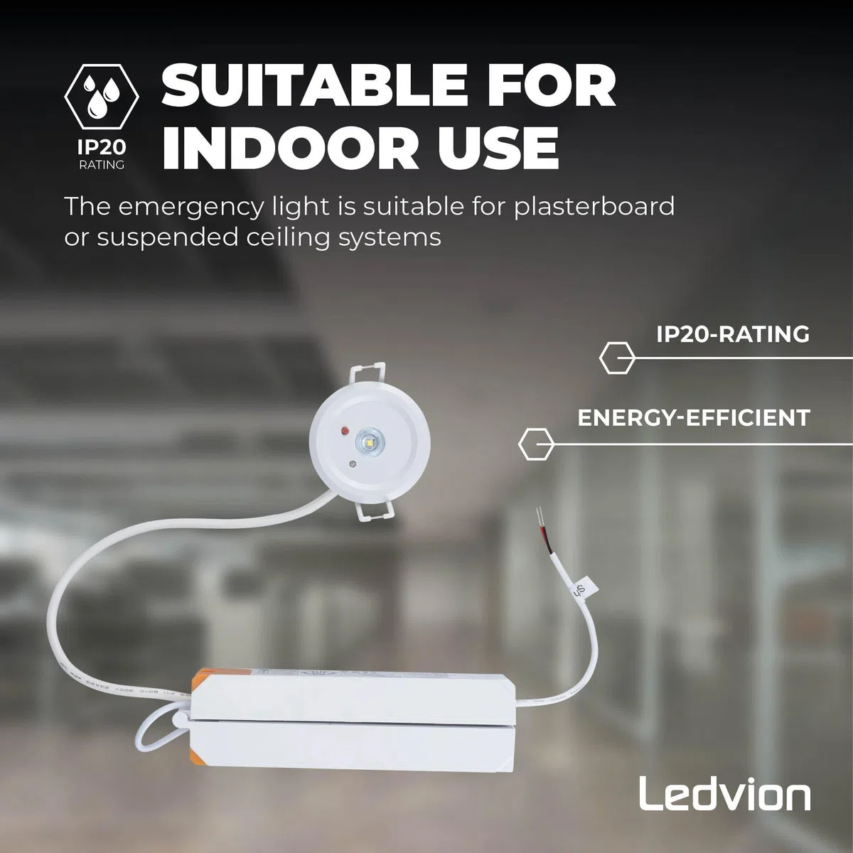 Ledvion - Spot LED d'Urgence, 3.5W - 6500K, IK07, IP65 - Incl. Batterie - Batterie de Secours (3 h)