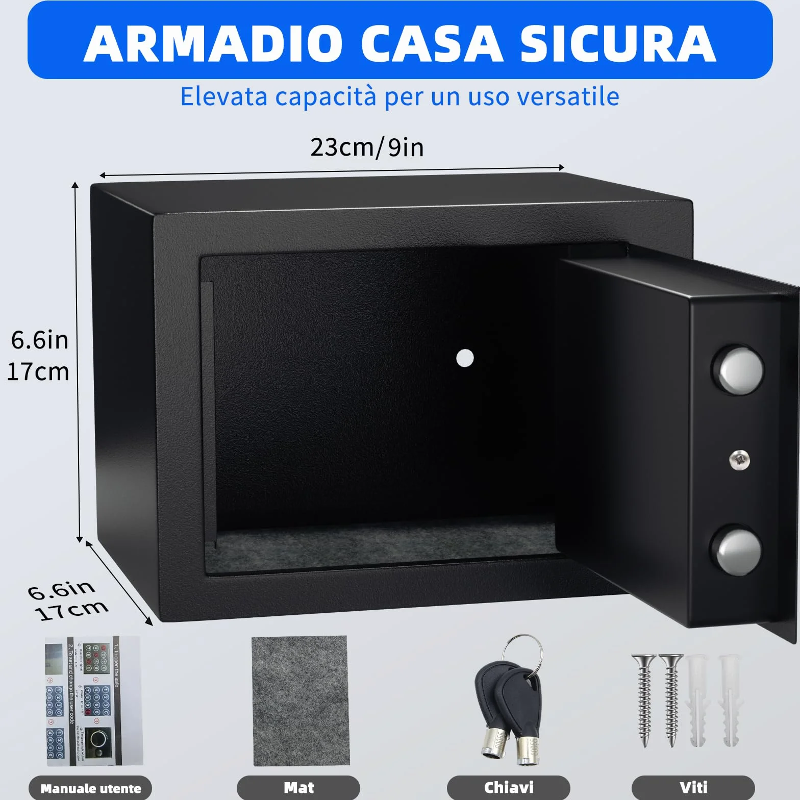 SINZUX Coffre-fort mural, coffre-fort pour armoire pour bureau à domicile, coffre-fort électronique numérique avec système d'alarme intelligent, (23 x 17 x 17 cm) - 6,6 l, par coffre-fort avec clé