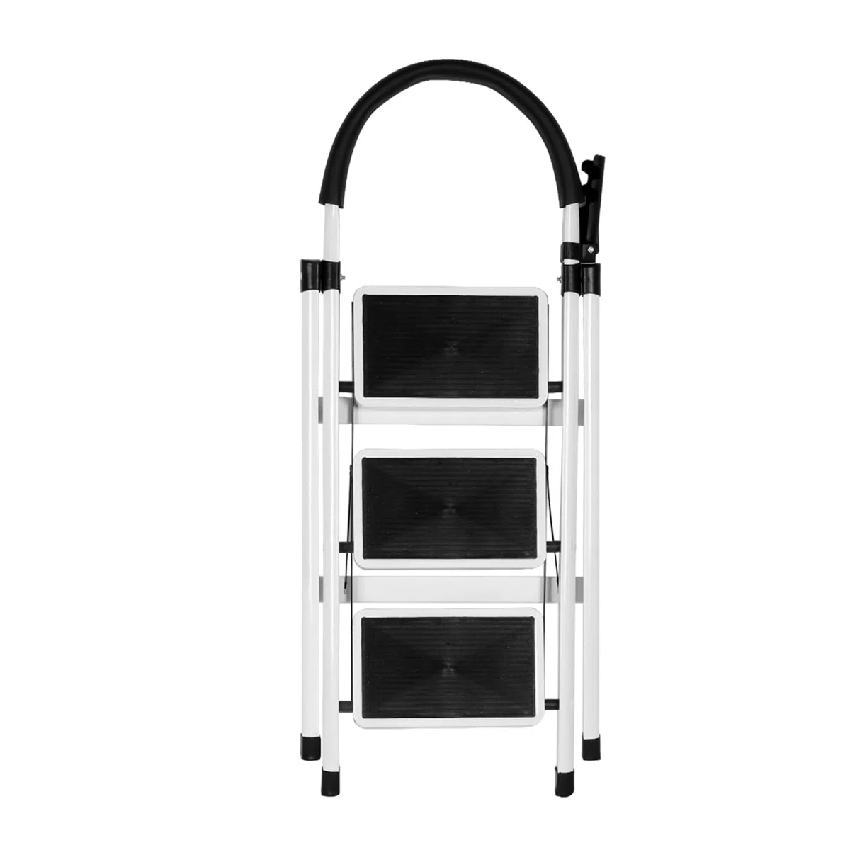Escabeau avec Plateforme de Travail, Charge 180 kg Escabeau Pliable, Larges Marche Pied Pliable Antidérapantes, Tabouret en Acier Marche Pied Adulte (104 x 57 x 41,5 cm – 3 étapes (Blanc))