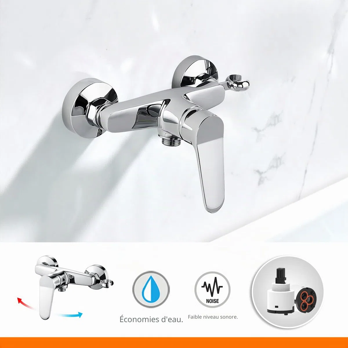 Ibergrif M12059-1 Mitigeur monocommande Douche, Robinet Douche Universel Filetage G1/2, Mitigeur de Douche Mural avec Support de Douche, Laiton, Chromé