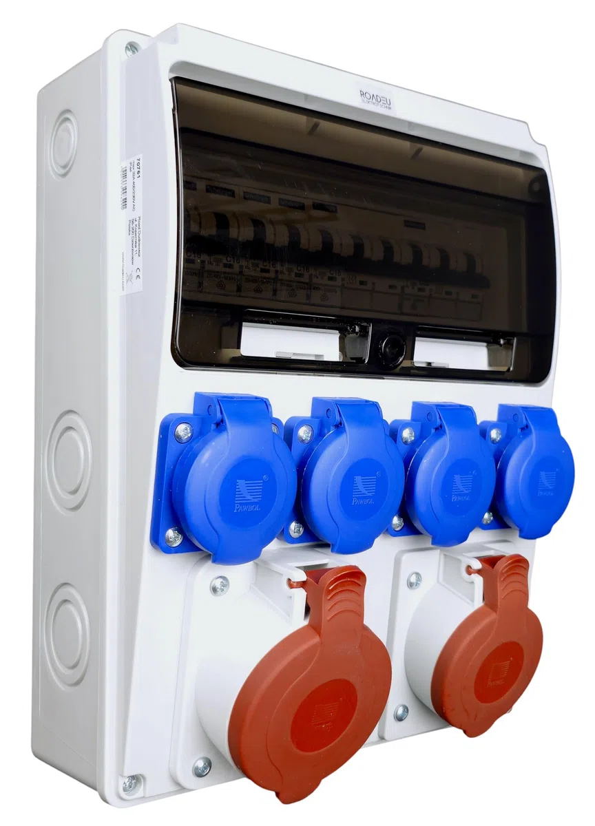 RoadEu - Coffret de chantier Répartiteur électrique 16A 5P, prises 32A 5P, 4x prises 230V, avec disjoncteurs miniatures. IP44