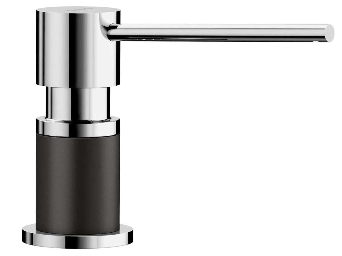 BLANCO Distributeur de liquide vaisselle LATO en argent/chromé - Compatible avec tous les robinets de cuisine Blanco - Facile à remplir par le haut - Distributeur de savon - Trou de 35 mm - Contenu