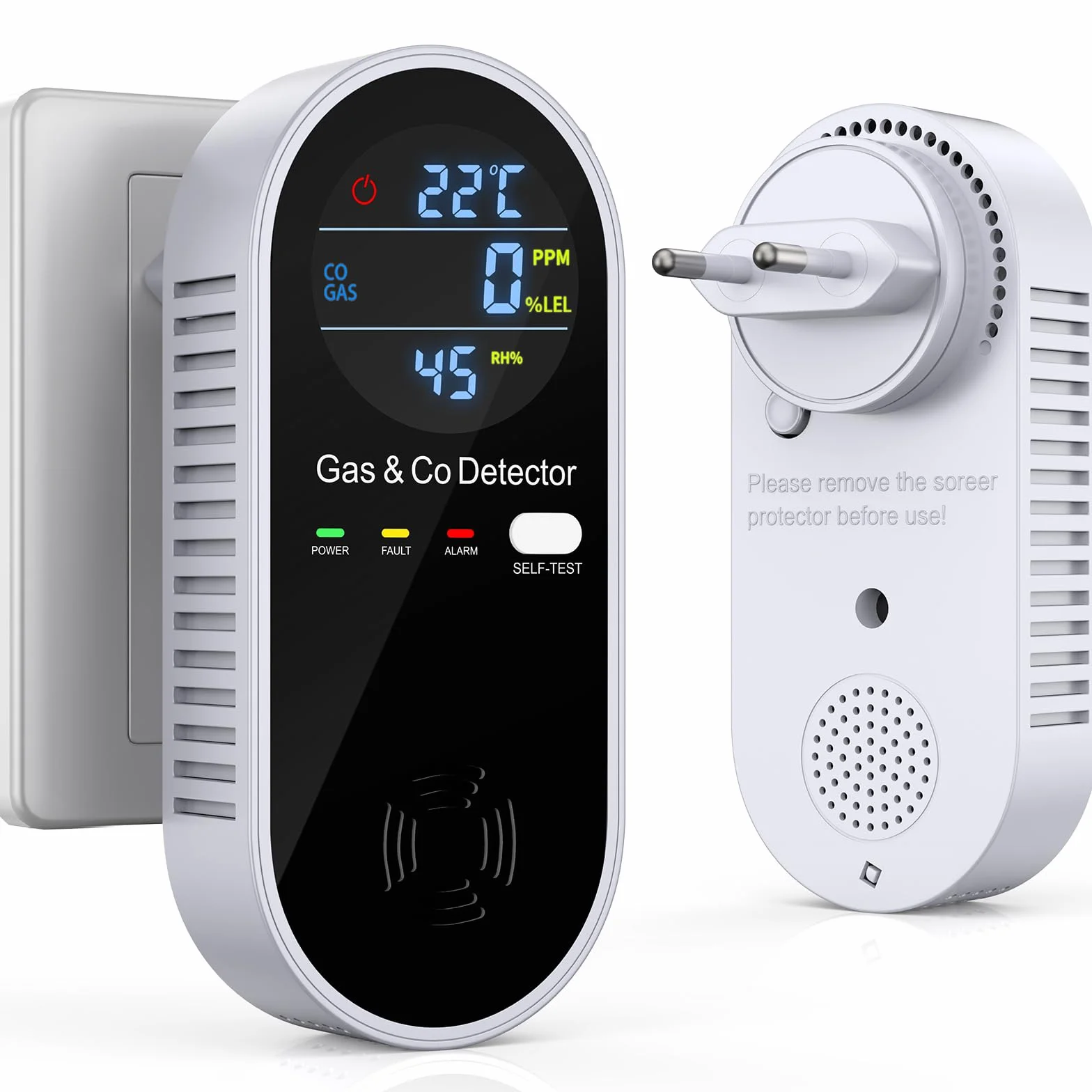 Détecteur Monoxyde de Carbone & Détecteur de Gaz 4-en-1, Plug-and-Play sans Endommager Les Murs, avec Alerte Sonore et Visuelle – pour Salon, Cuisine, Garage, Usine et Chantier – 4-en-1 – YEREADW
