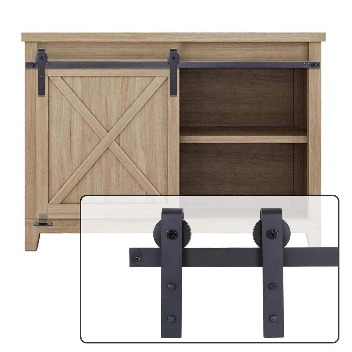 Kit de Rail pour Porte Coulissante 90cm/2,95FT - Mini Rail pour Placard, Système Simple avec Roulette pour Armoire de Rangement, Meubles TV