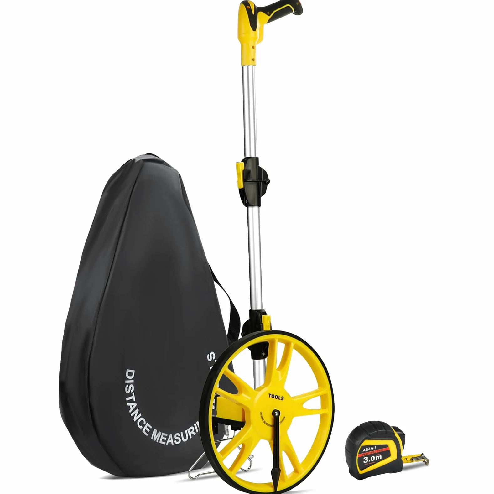 AIRAJ Roue de Mesure pour Distance de 0 à 99999.9 m, Roue de Mesure Télescopique, Outil de Mesure de Route avec Ruban à Mesurer et Sac de Transport (10-3)