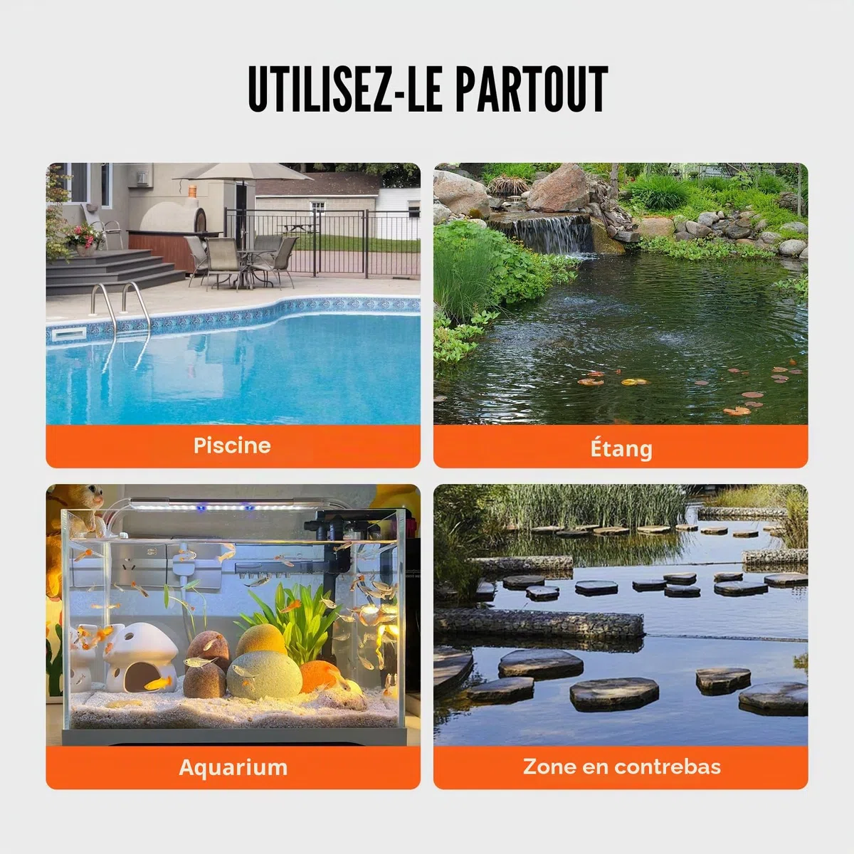 VEVOR Pompe utilitaire, 320 W, pompe à eau submersible portable, 6000 L/H de haut débit, hauteur de levage 7 m, avec cordon d'alimentation 3 m pour drainer l'eau de la piscine, du jardin, du sous-sol