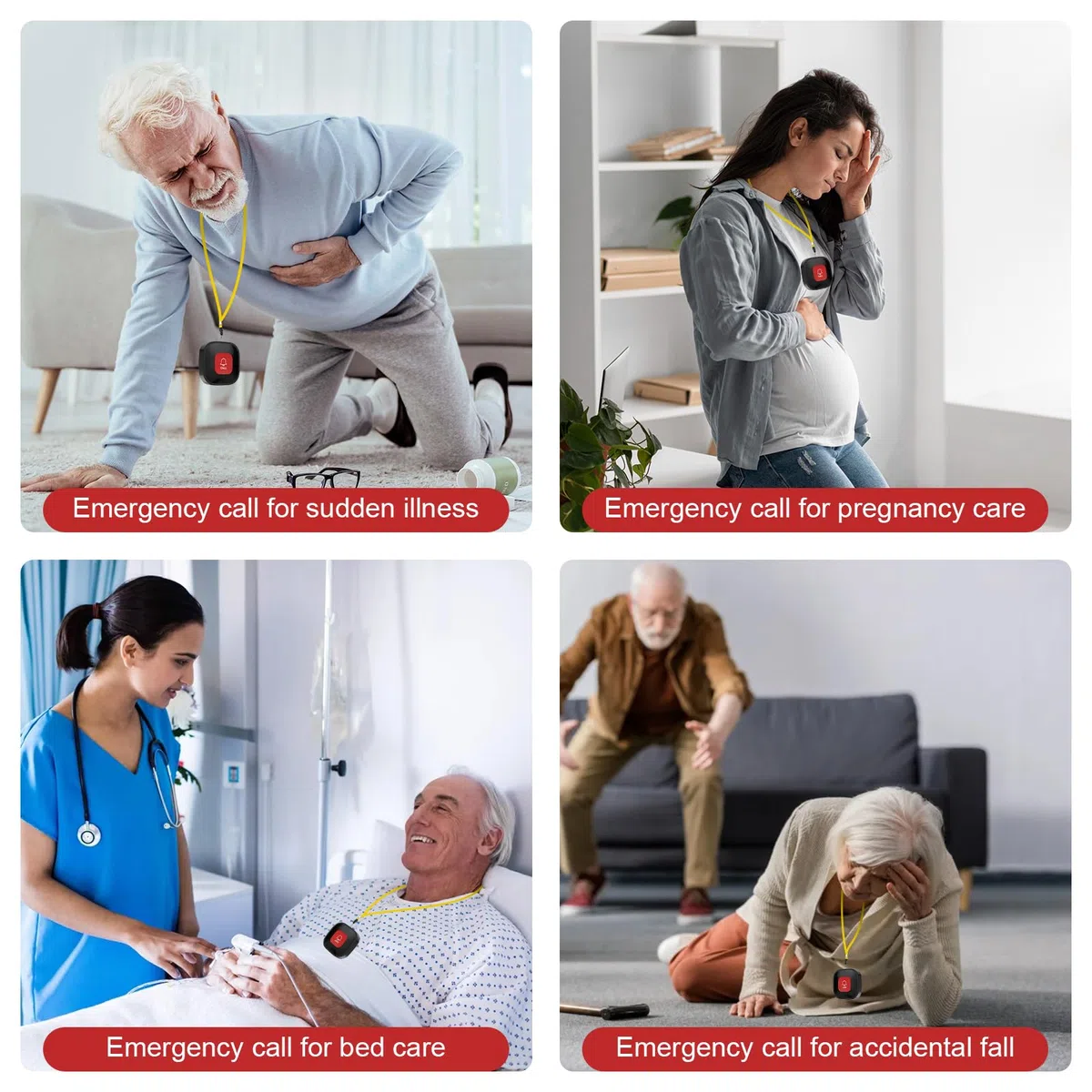 Bracelet Alarme Personne Agee, Bouton D'appel WiFi pour Soignant, Bracelet D'appel d'urgence pour Seniors, WiFi Smart SOS Alarme de Bouton d'urgence pour Le Téléavertisseur Handicapé Système