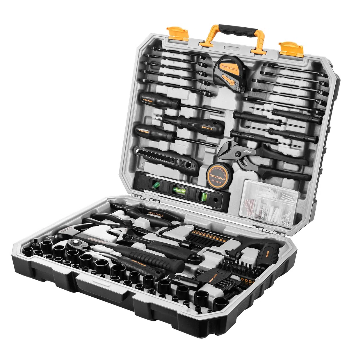 DEKOPRO Kit d'outils à main 218 pièces pour la maison, ensemble d'outils professionnels pour la réparation automobile, ensemble d'outils à main avec tournevis