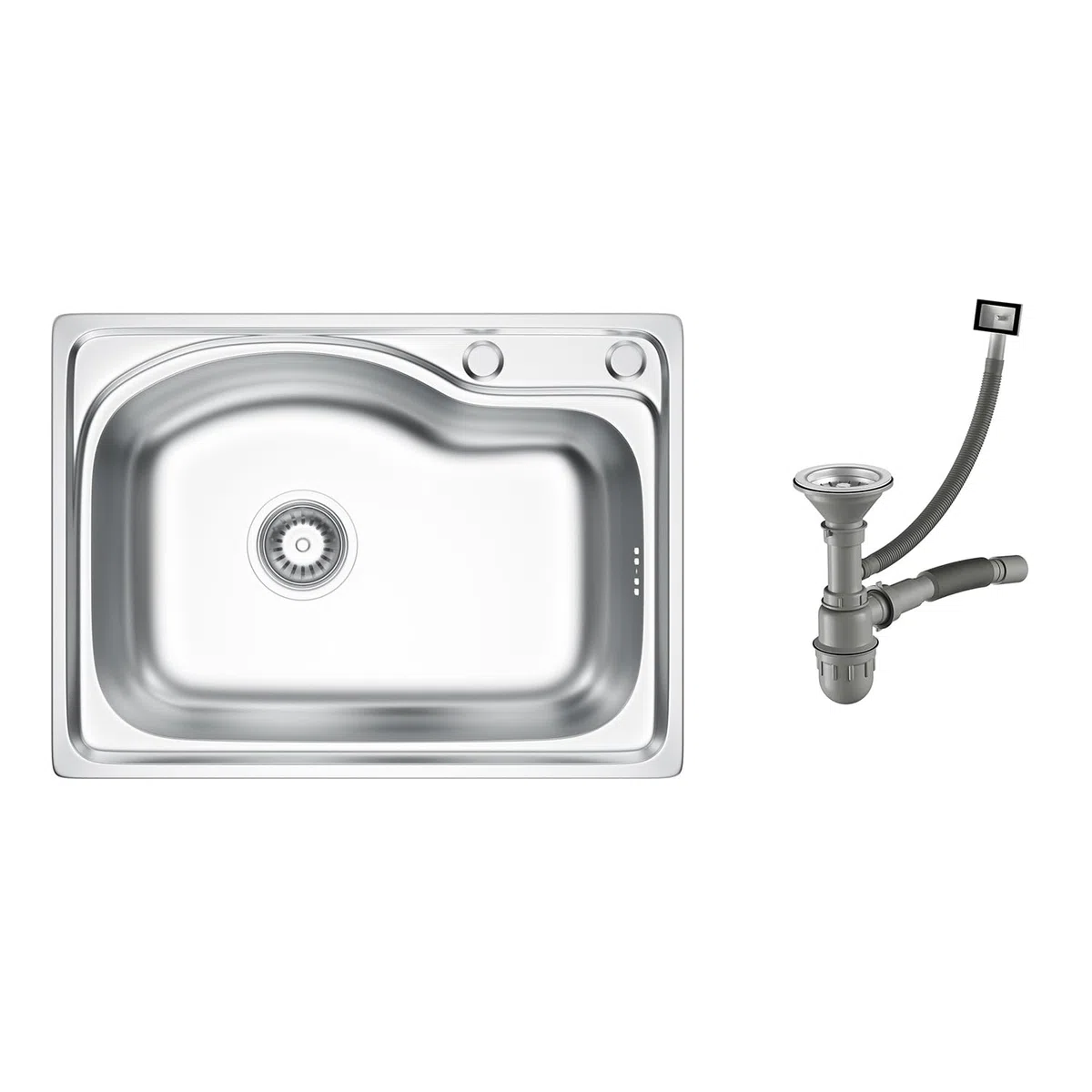 Évier de cuisine double en acier inoxydable - 1 bac et siphon (43 * 58cm)